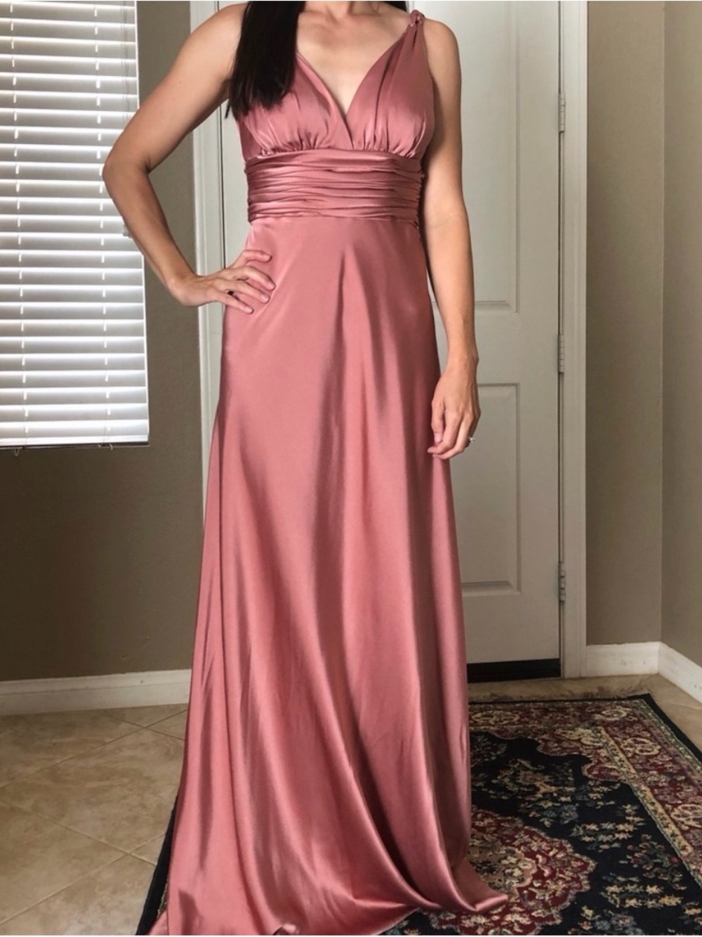 Calvin Klein Dusty Rose Satin V-Neck Maxi Dress
